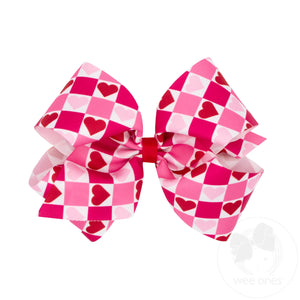 King Heart Print Grosgrain Hair Bow
