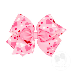 King Heart Print Grosgrain Hair Bow