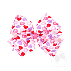 King Heart Print Grosgrain Hair Bow