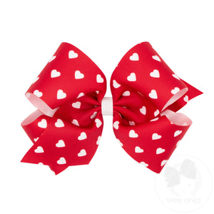 King Heart Print Grosgrain Hair Bow