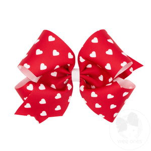 King Heart Print Grosgrain Hair Bow