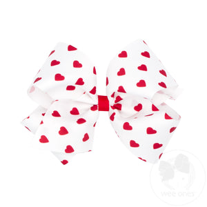 King Heart Print Grosgrain Hair Bow