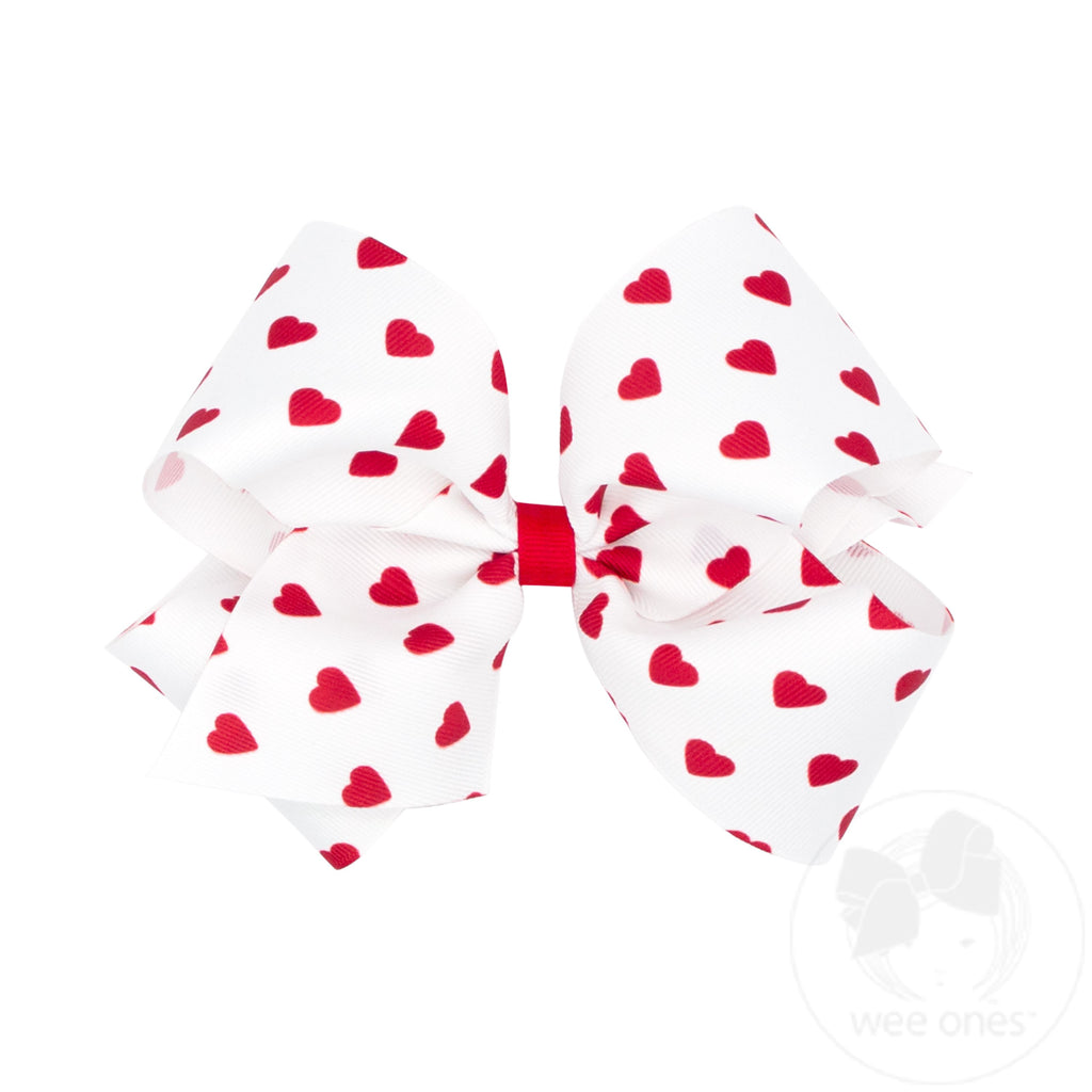 King Heart Print Grosgrain Hair Bow