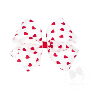 King Heart Print Grosgrain Hair Bow