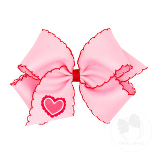 King Moonstitch Edge Grosgrain Hair Bow with Heart Embroidery