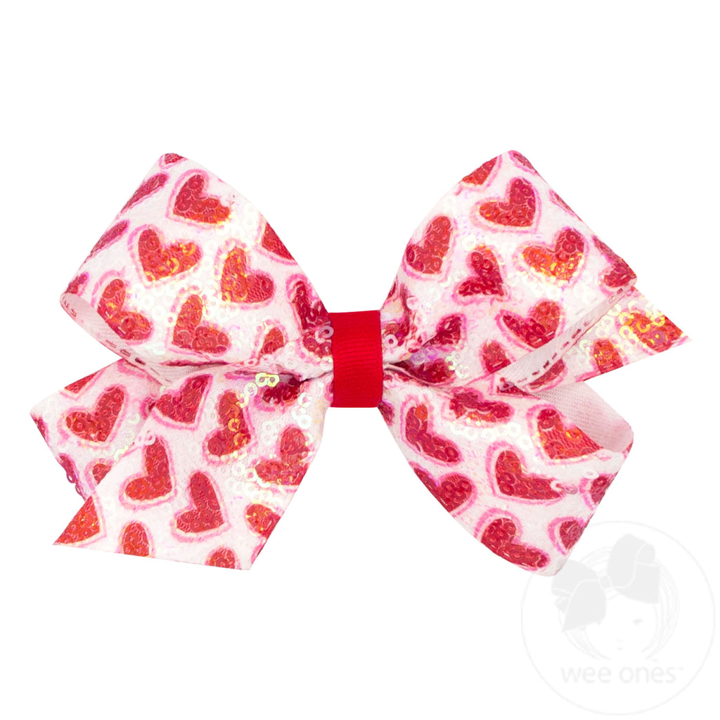 Medium Sequin Heart Print Hair Bow
