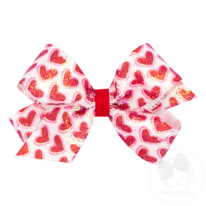 Medium Sequin Heart Print Hair Bow