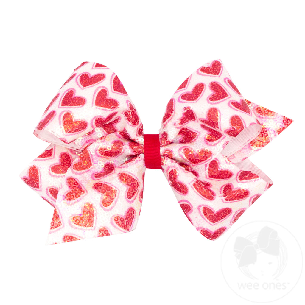 King Sequin Heart Print Hair Bow