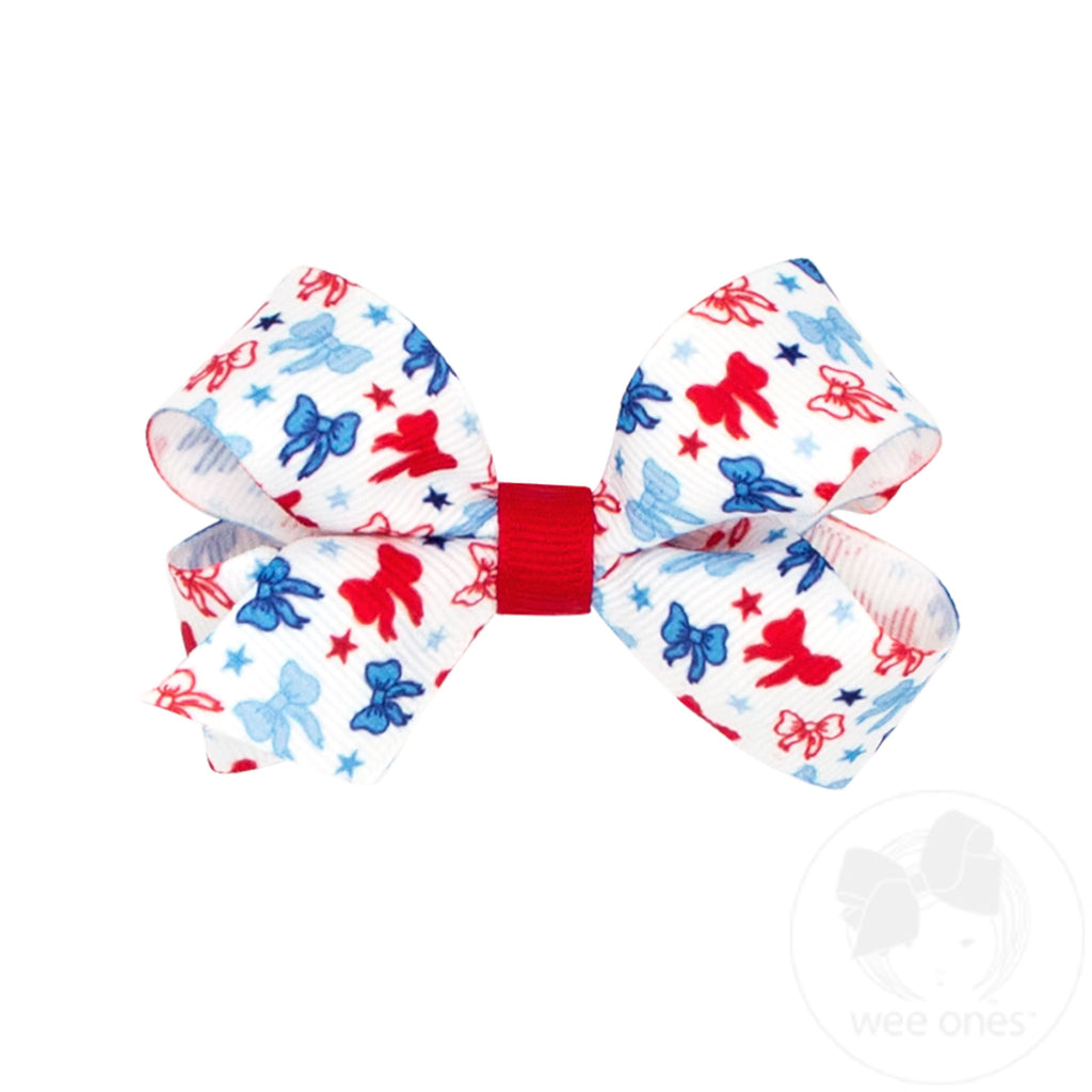 Mini Patriotic Print Grosgrain Hair Bow