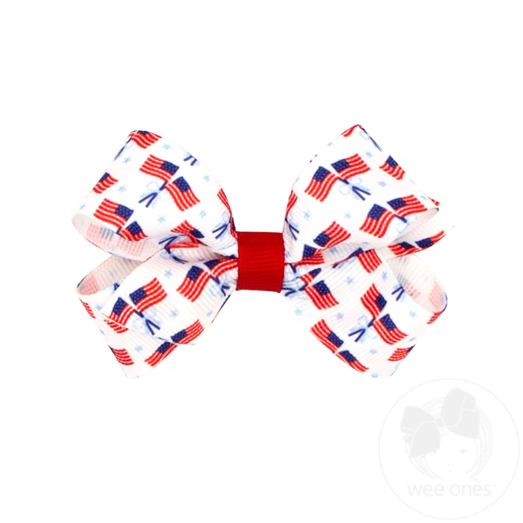 Mini Patriotic Print Grosgrain Hair Bow