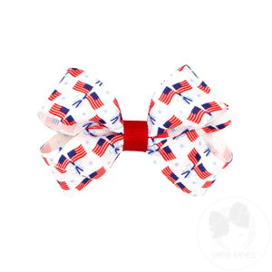 Mini Patriotic Print Grosgrain Hair Bow