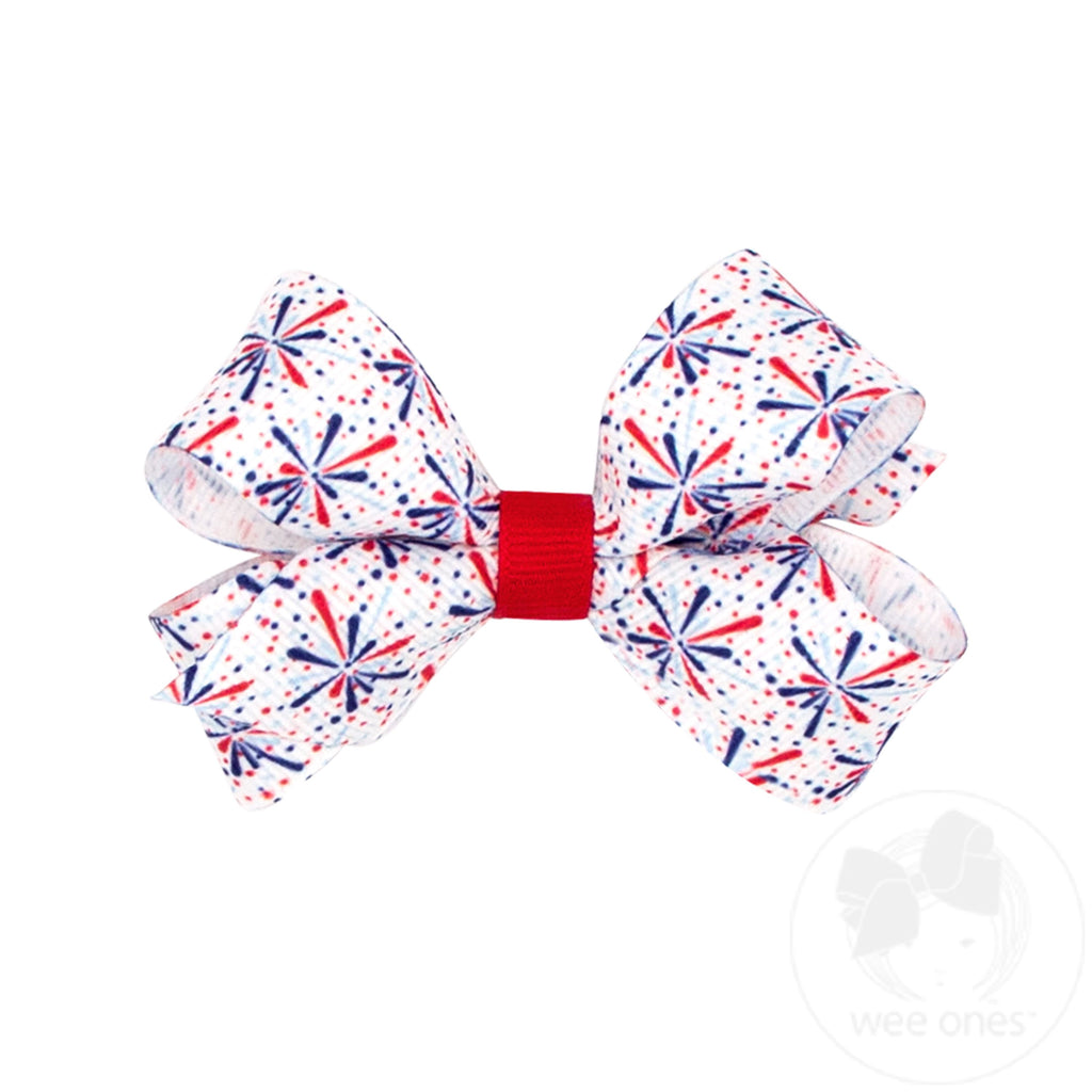 Mini Patriotic Print Grosgrain Hair Bow