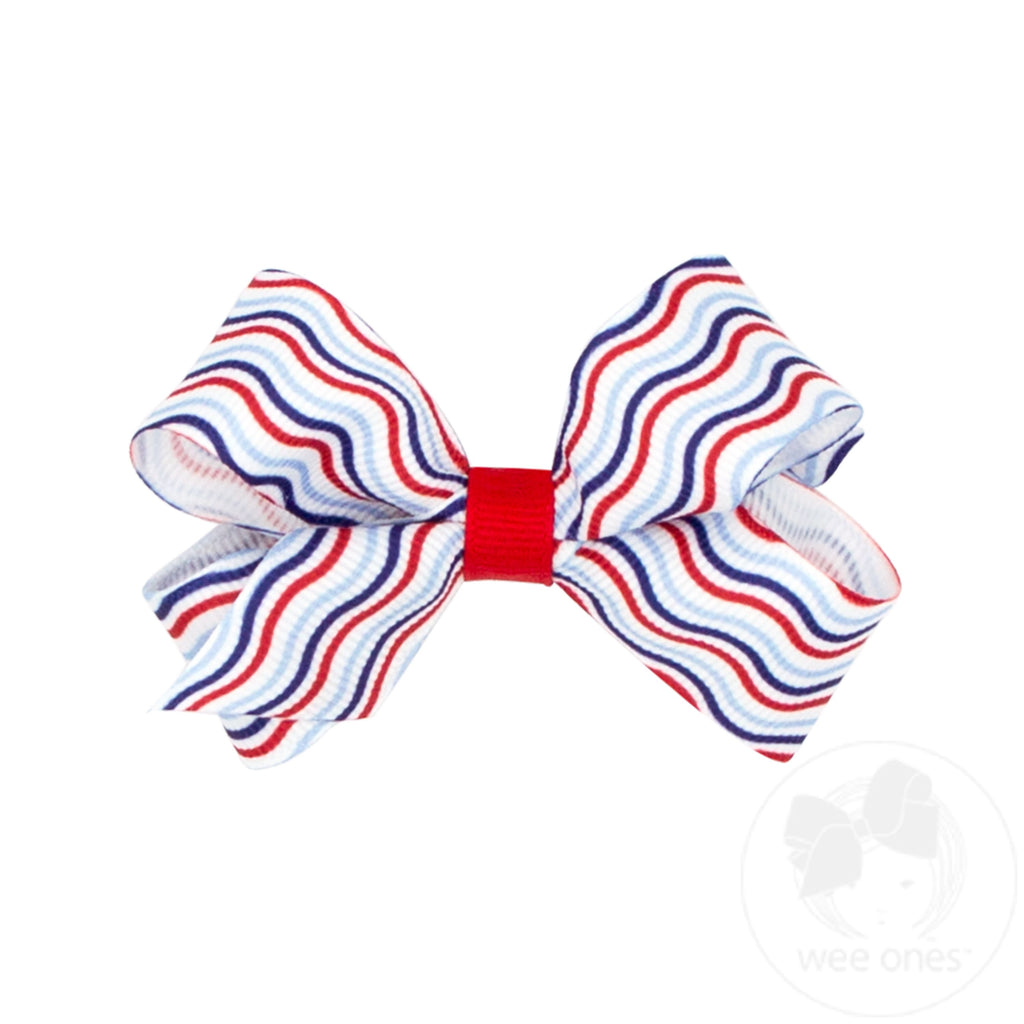 Mini Patriotic Print Grosgrain Hair Bow