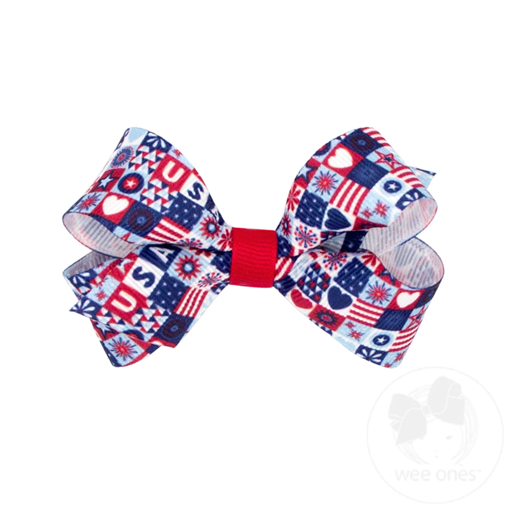 Mini Patriotic Print Grosgrain Hair Bow