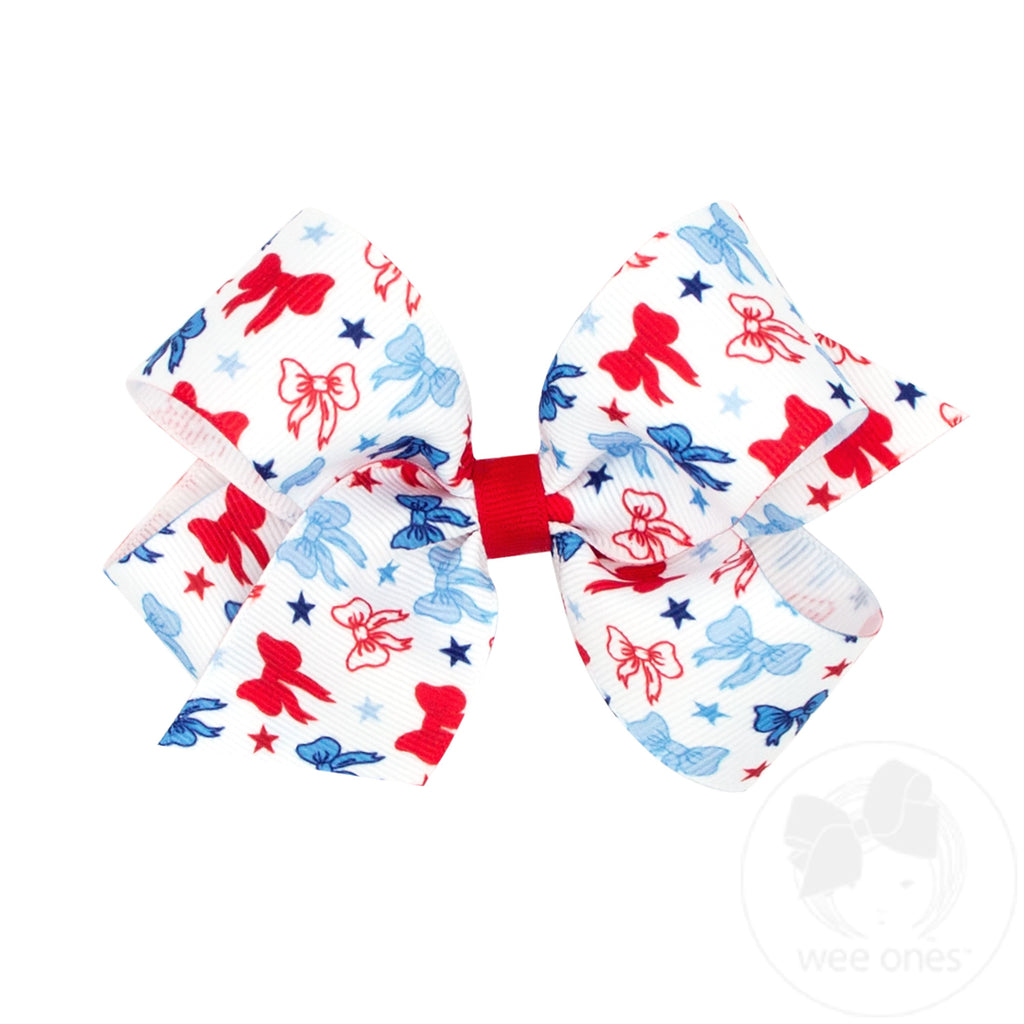 Medium Patriotic Print Grosgrain Hair Bow