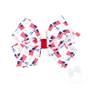Medium Patriotic Print Grosgrain Hair Bow