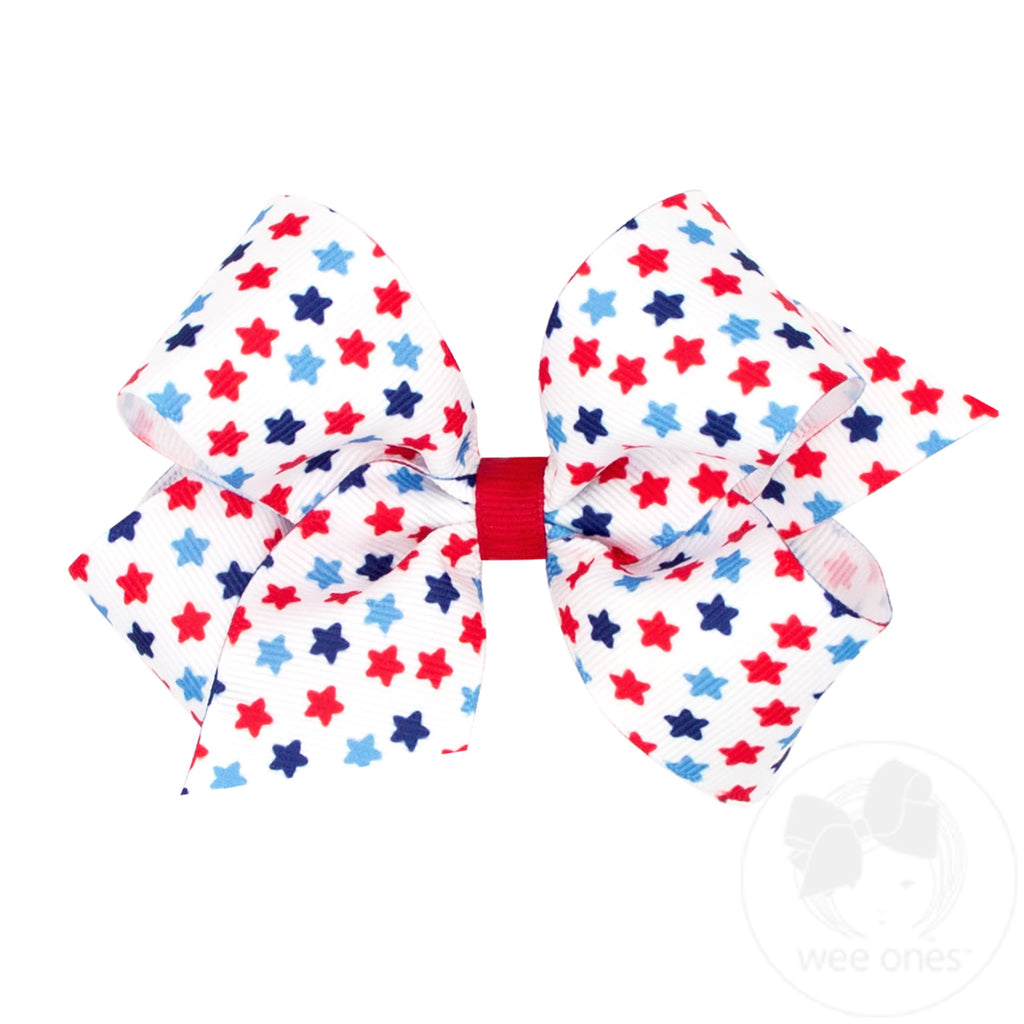 Medium Patriotic Print Grosgrain Hair Bow