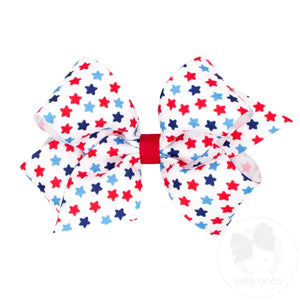 Medium Patriotic Print Grosgrain Hair Bow
