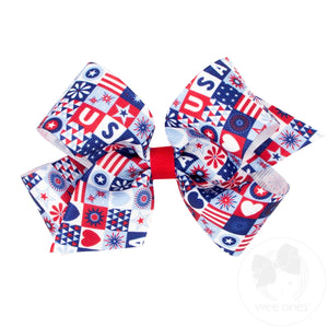 Medium Patriotic Print Grosgrain Hair Bow