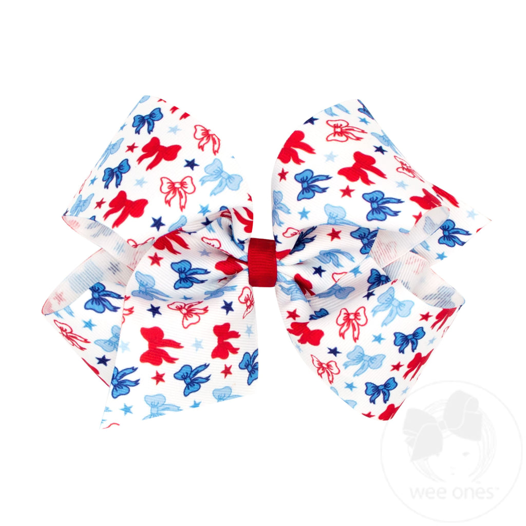 King Patriotic Print Grosgrain Hair Bow
