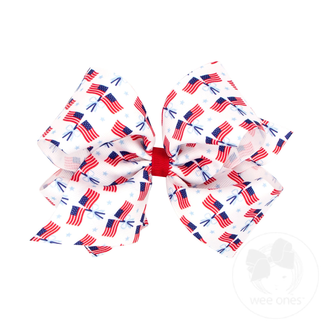 King Patriotic Print Grosgrain Hair Bow