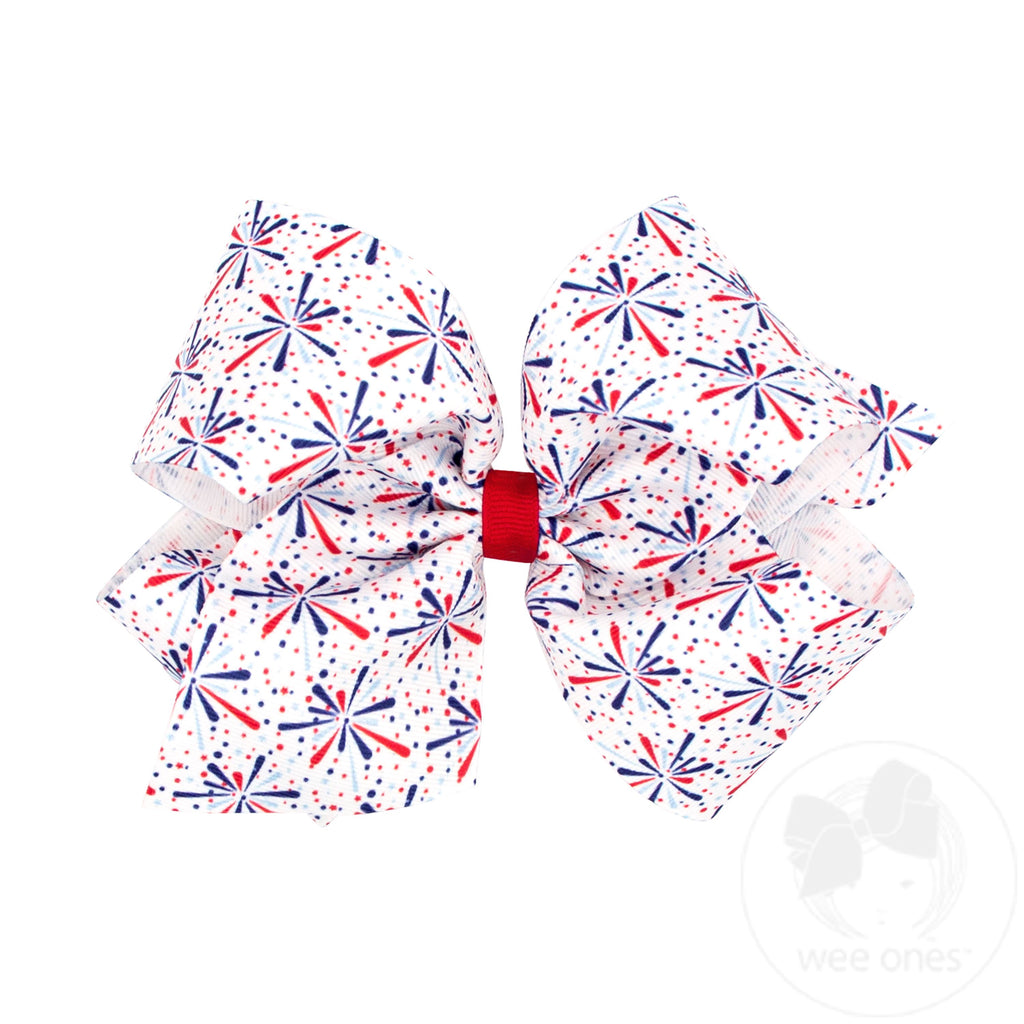 King Patriotic Print Grosgrain Hair Bow