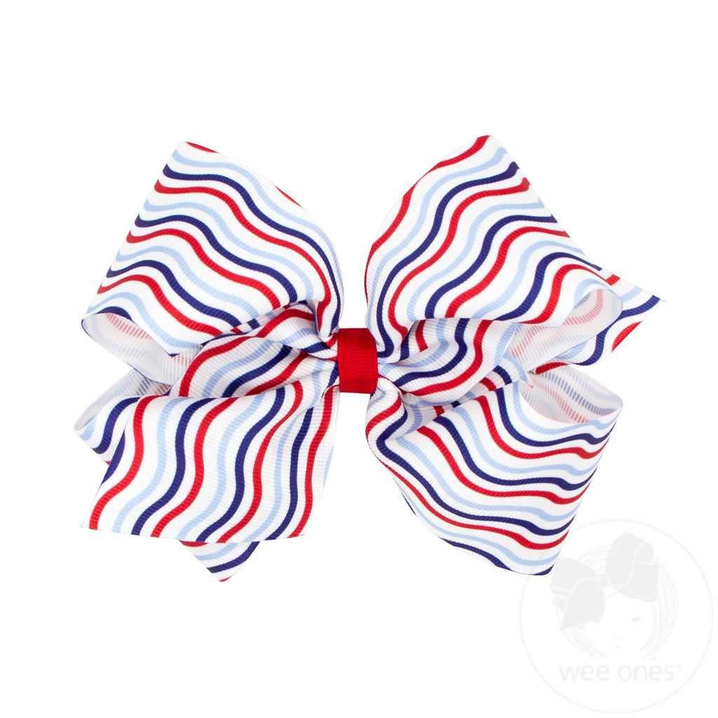 King Patriotic Print Grosgrain Hair Bow