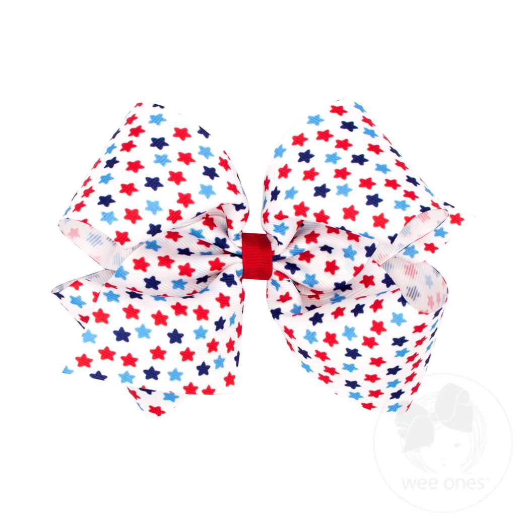 King Patriotic Print Grosgrain Hair Bow