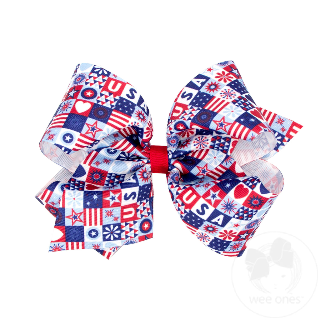 King Patriotic Print Grosgrain Hair Bow