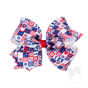 King Patriotic Print Grosgrain Hair Bow
