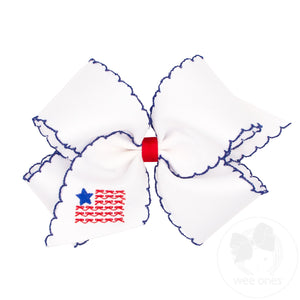 King Patriotic Embroidery on Moonstitch Edge Hair Bow
