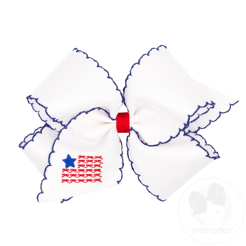 King Patriotic Embroidery on Moonstitch Edge Hair Bow