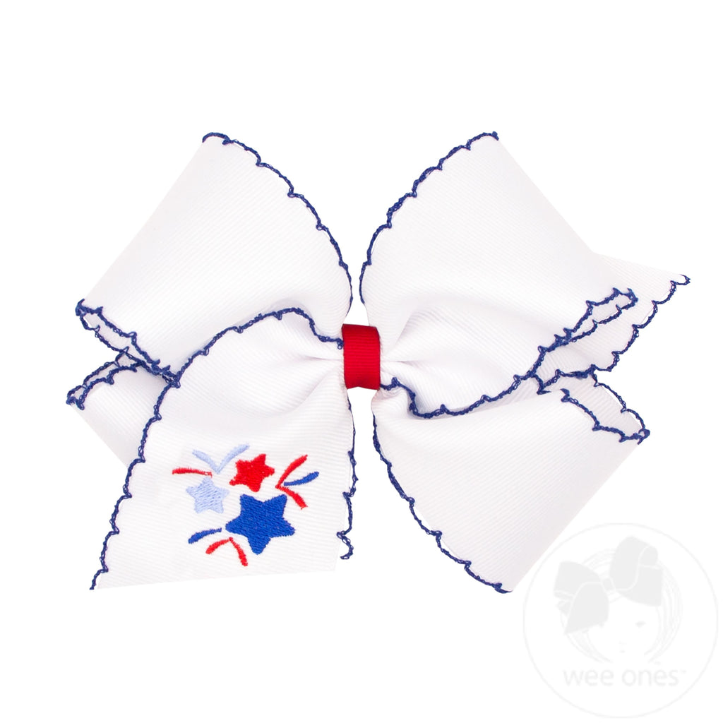 King Patriotic Embroidery on Moonstitch Edge Hair Bow