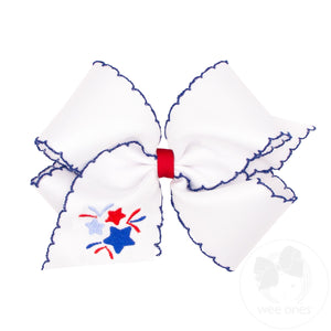 King Patriotic Embroidery on Moonstitch Edge Hair Bow