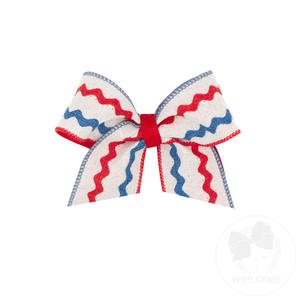 Medium Red Linen Ric-Rac with Linen Underlay Cheer Bow