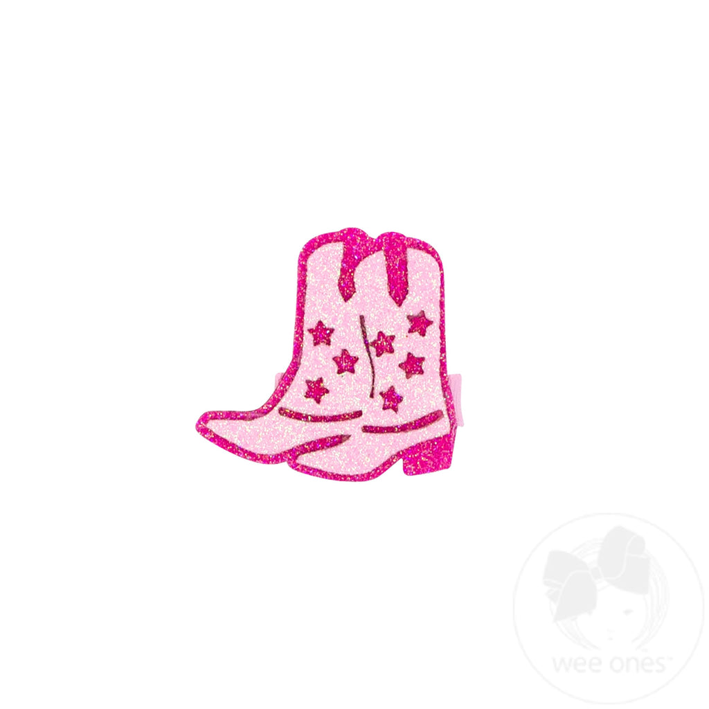 Layered Glitter Pink Cowgirl Boots Hair Clip