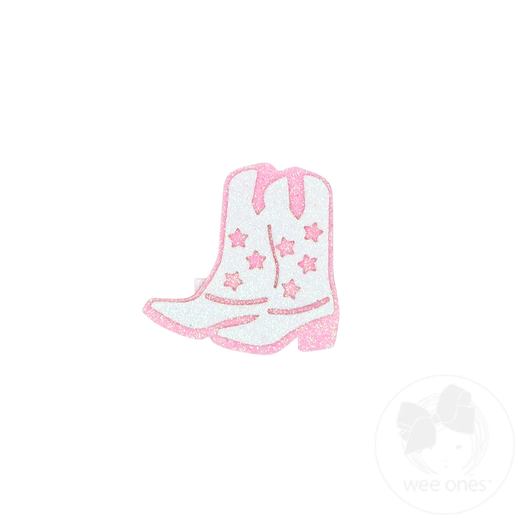 Layered Glitter White Cowgirl Boots Hair Clip