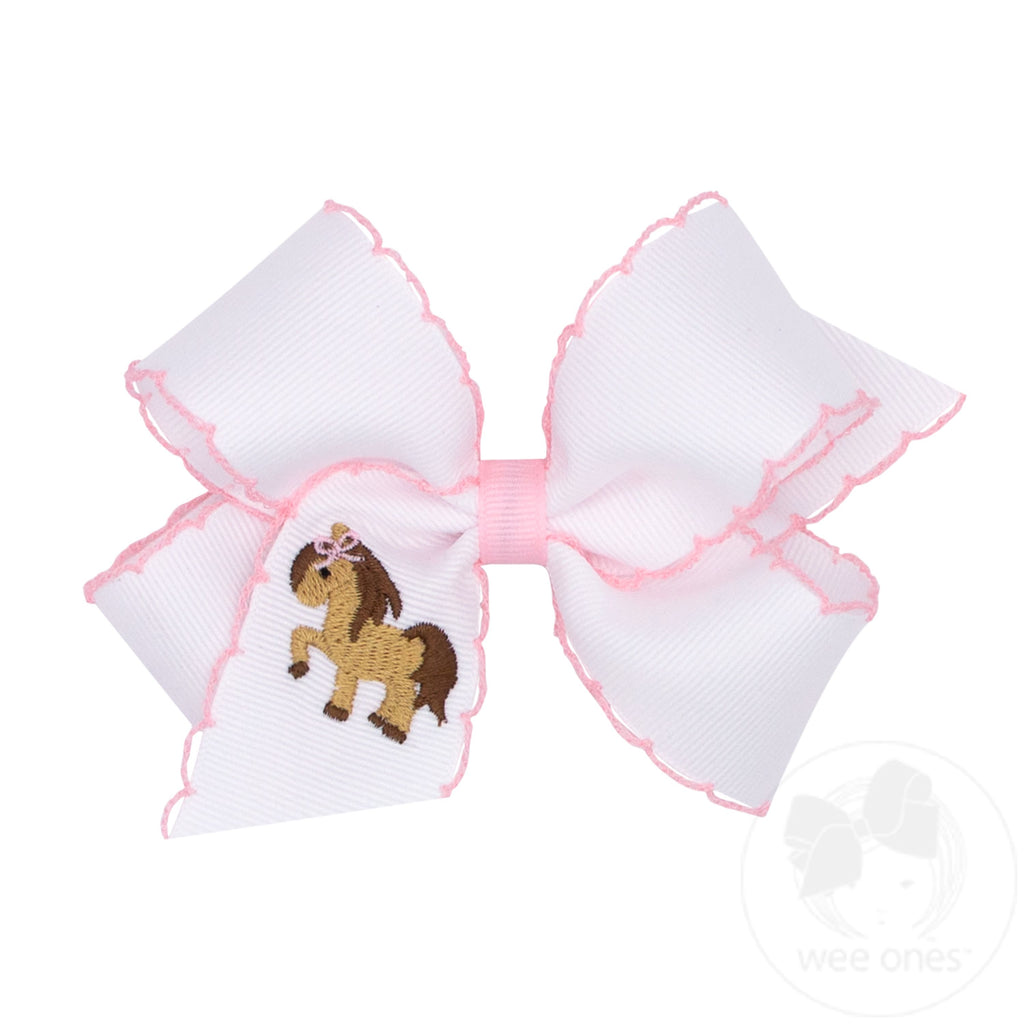 Medium Grosgrain Hair Bow with Moonstitch Edge and Cowgirl Pony Embroidery