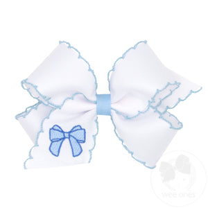 Medium Grosgrain Hair Bow with Moonstitch Edge and Millenium Blue Bow Embroidery