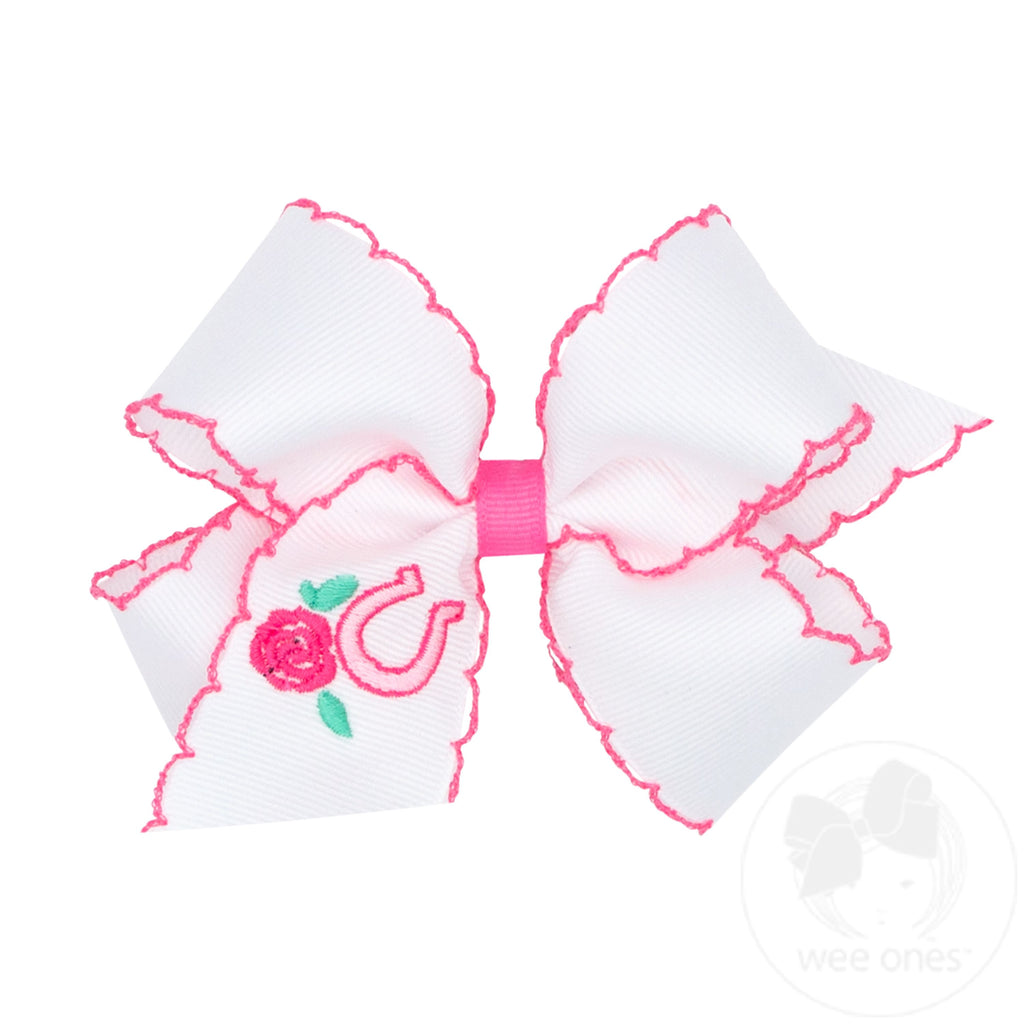 Medium Grosgrain Hair Bow with Moonstitch Edge and Cowgirl Horseshoe Embroidery