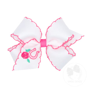 Medium Grosgrain Hair Bow with Moonstitch Edge and Cowgirl Horseshoe Embroidery