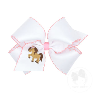 King Grosgrain Hair Bow with Moonstitch Edge and Cowgirl Pony Embroidery