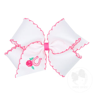 King Grosgrain Hair Bow with Moonstitch Edge and Cowgirl Horseshoe Embroidery