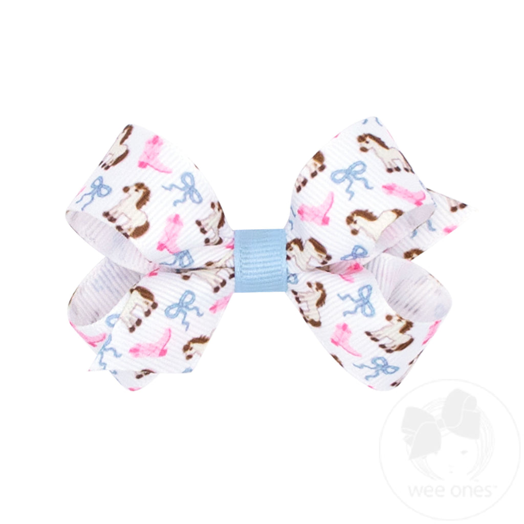 Mini Cowgirl Boots Bows and Pony Print Grosgrain Hair Bow