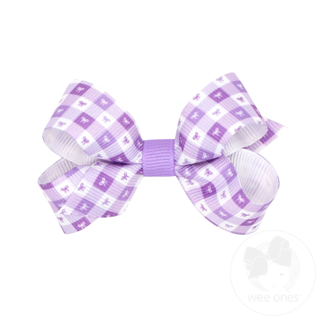 Mini Light Orchid Gingham Bows Print Grosgrain Hair Bow