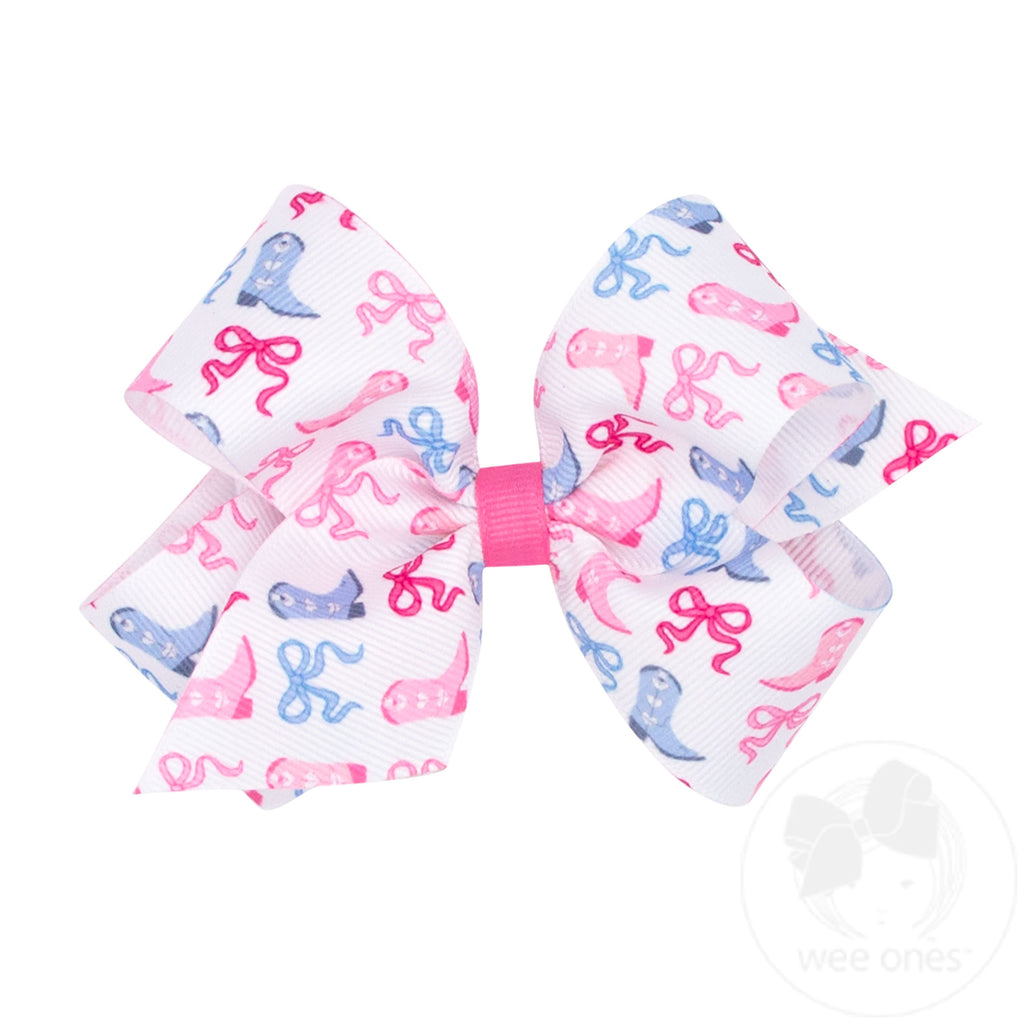 Medium Boots and Bows Print Grosgrain Hair Bow