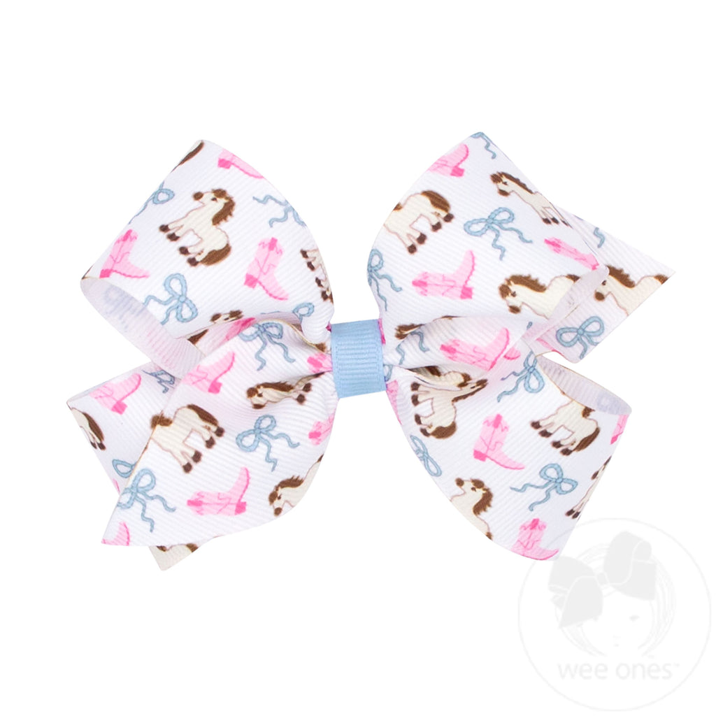 Medium Cowgirl Boots Bows and Pony Print Grosgrain Hair Bow