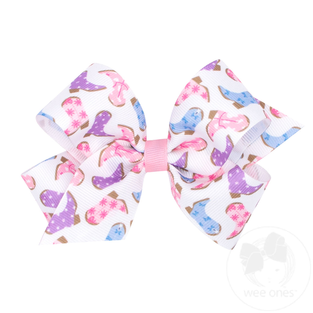 Medium Boots and Bows Print Grosgrain Hair Bow