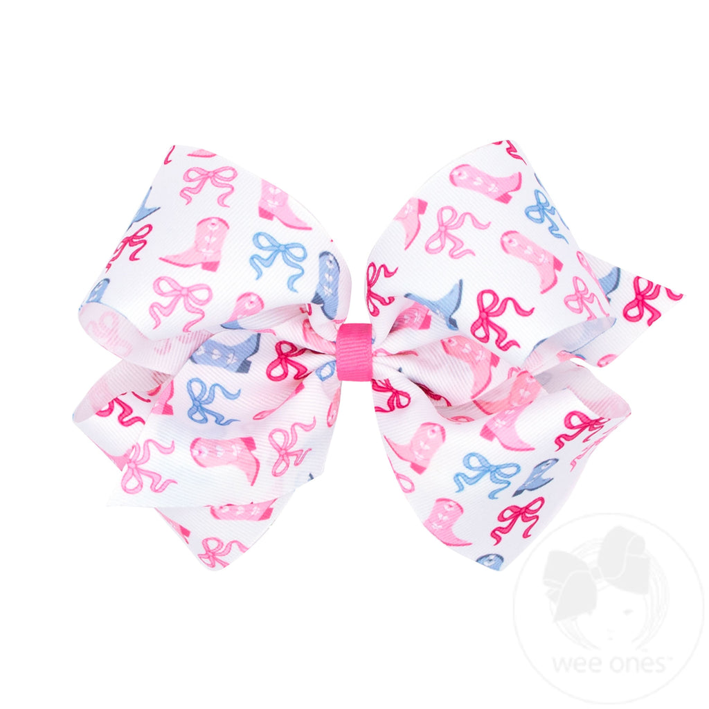 King Boots and Bows Print Grosgrain Hair Bow