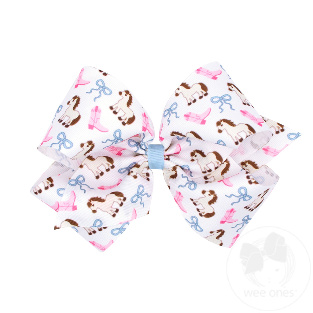 King Cowgirl Boots Bows and Pony Print Grosgrain Hair Bow